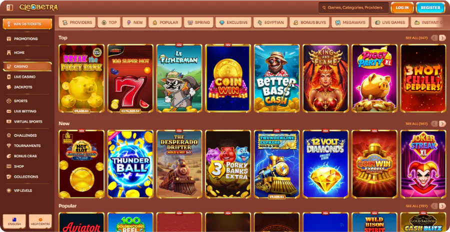 Cleobetra Casino Game Lobby Overview